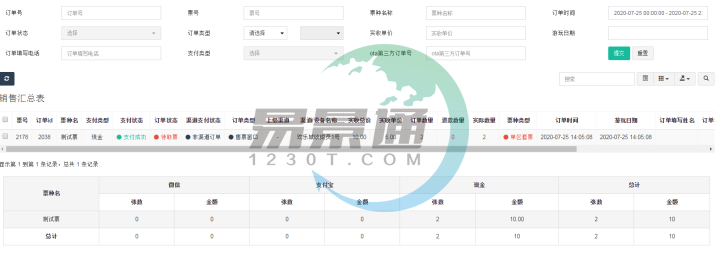 蓝冠注册景区票务系统：销售汇总表