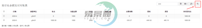 蓝冠注册景区分销系统：旅行社余额支付对帐表